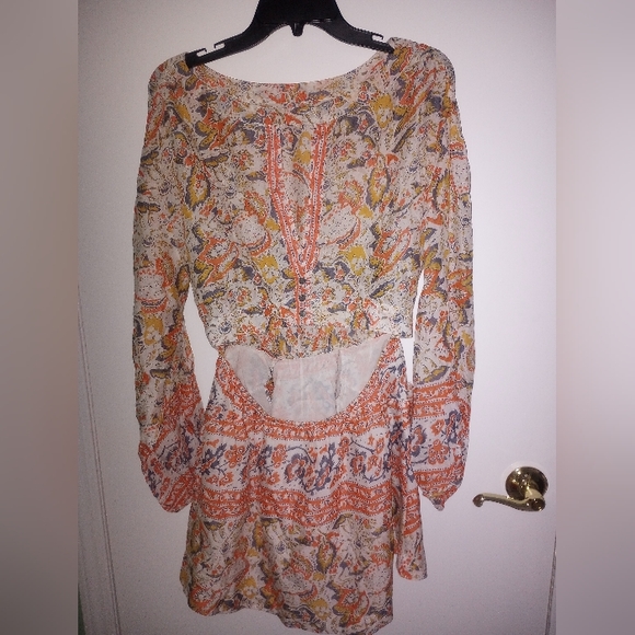 Women's Free people orange and white long sleeve dress with open back - Picture 10 of 17